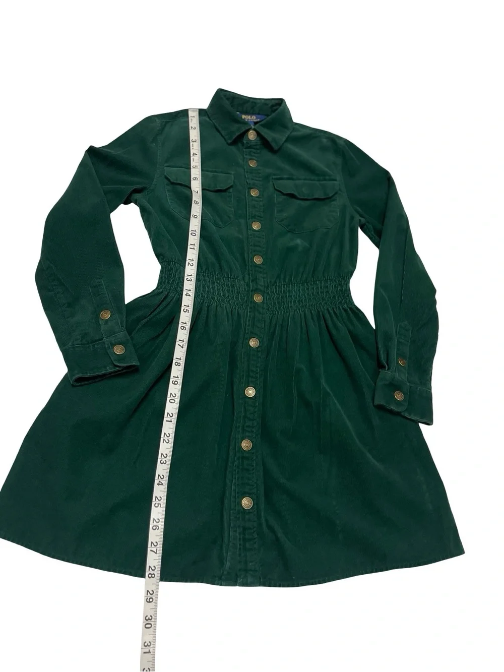 Polo Ralph Lauren Green Corduroy Long Sleeve Cinched Dress Sz 10 Country Western
